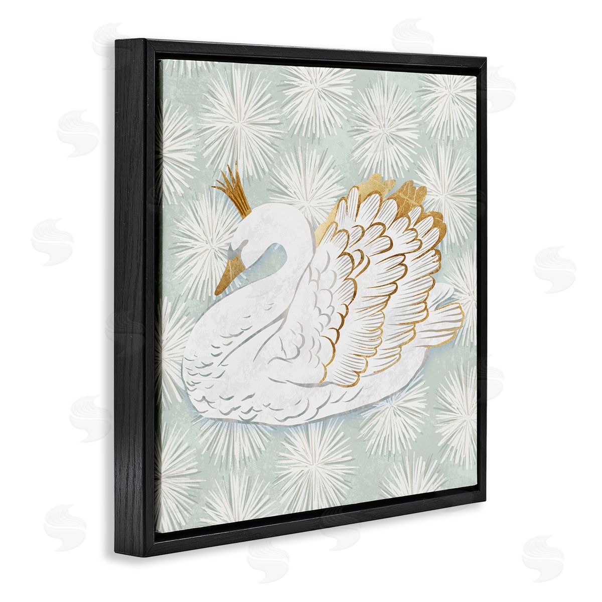 Ziwei Li Glam Crown Swan Patterned Black Floating Frame Canvas Wall Art Print