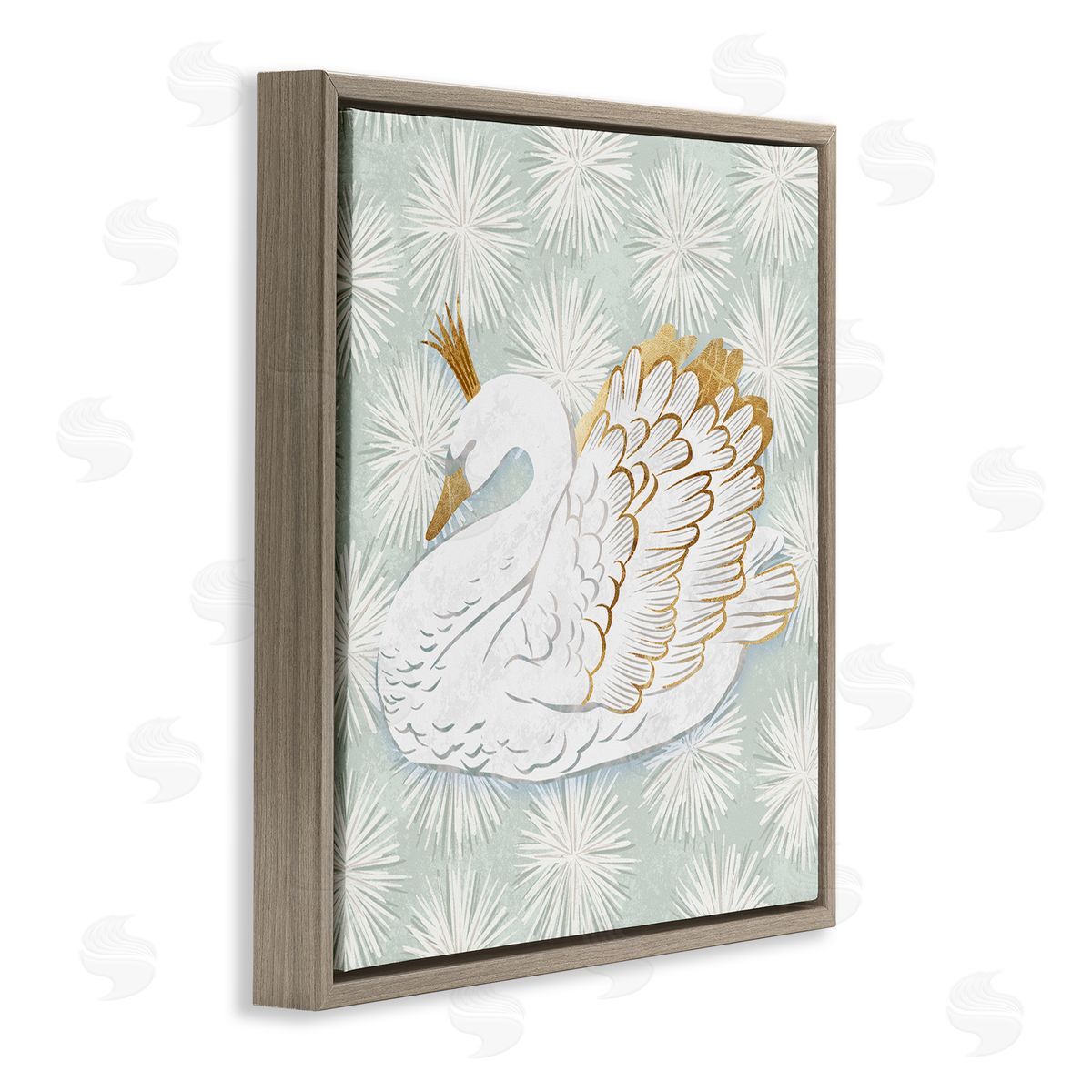 Ziwei Li Glam Crown Swan Patterned Brown Floating Frame Canvas Wall Art Print