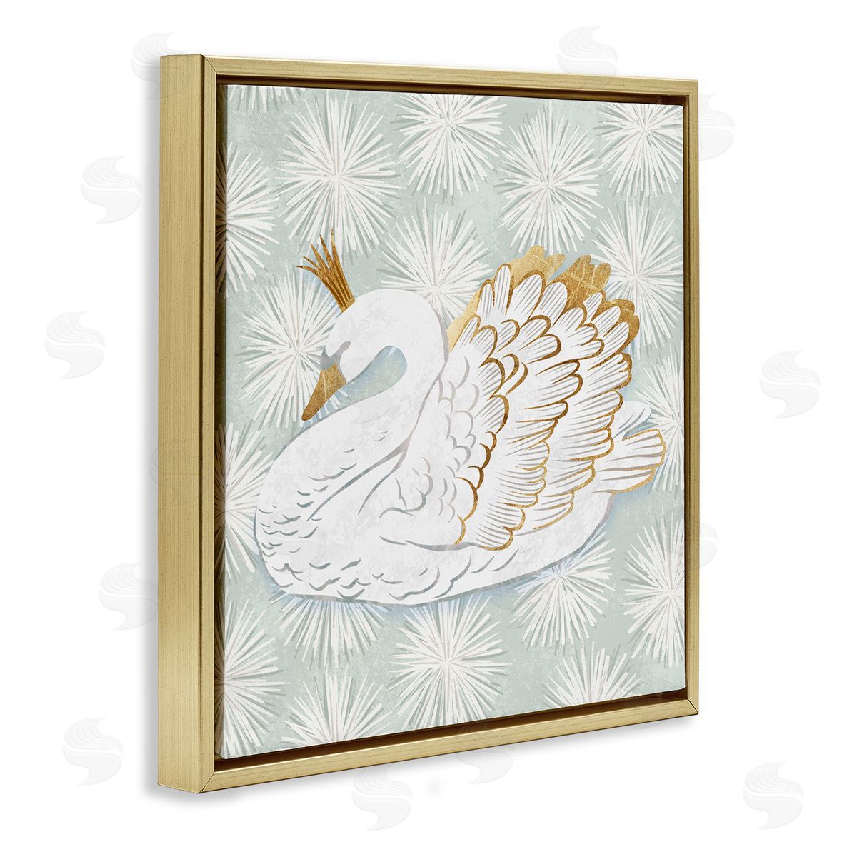 Ziwei Li Glam Crown Swan Patterned Gold Floating Frame Canvas Wall Art Print