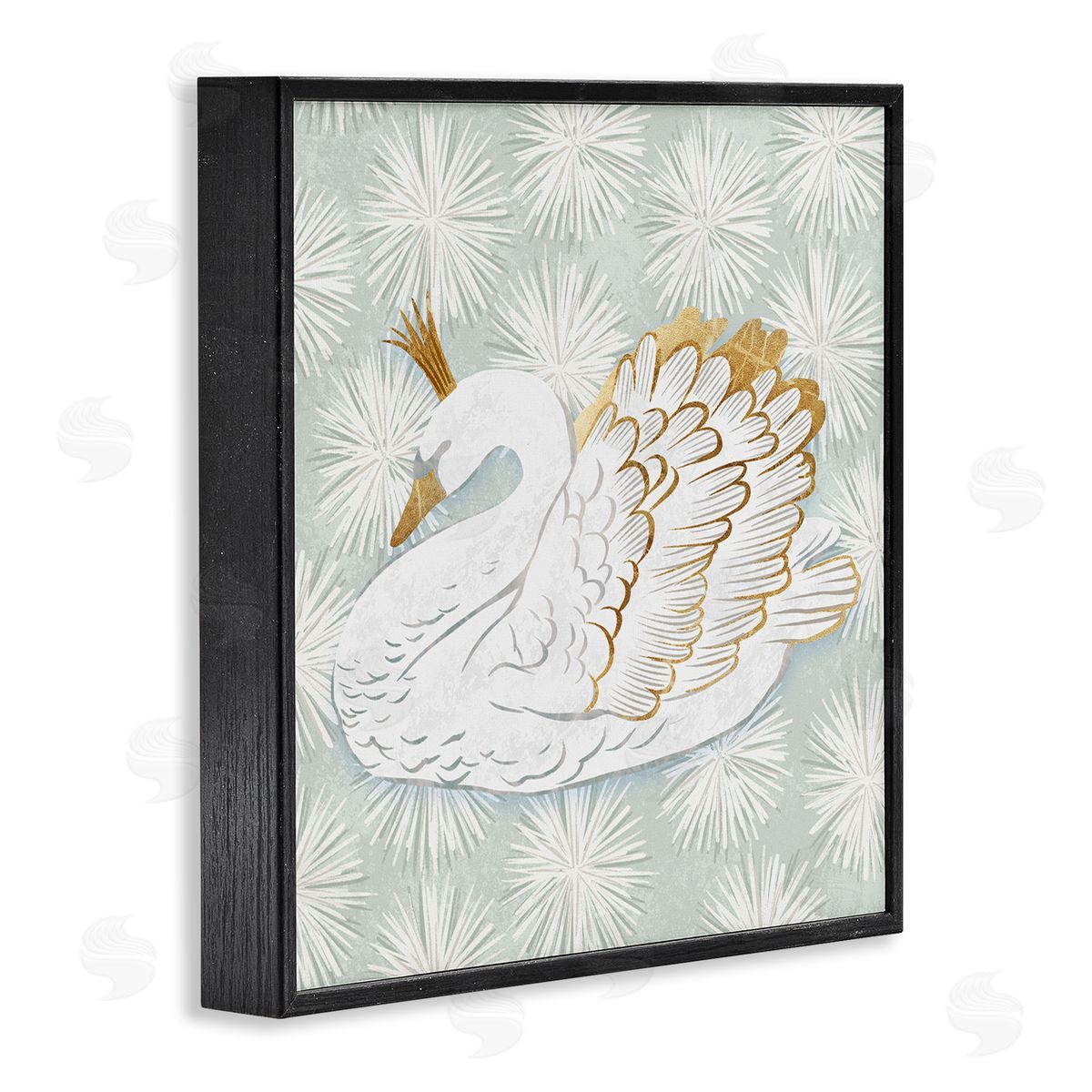 Ziwei Li Glam Crown Swan Patterned Black Framed Glicee Wall Art Print