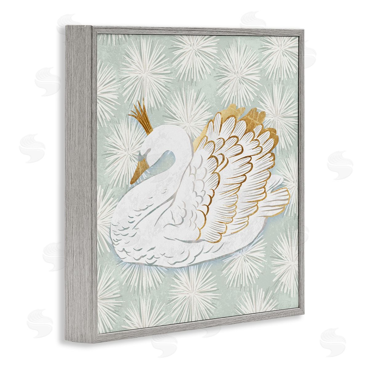 Ziwei Li Glam Crown Swan Patterned Gray Framed Glicee Wall Art Print