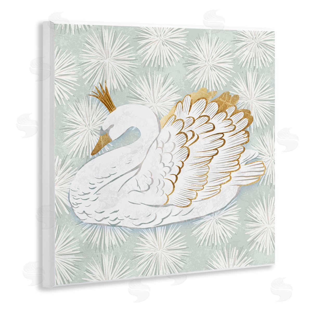 Ziwei Li Glam Crown Swan Patterned Wooden Wall Plaque Art Print