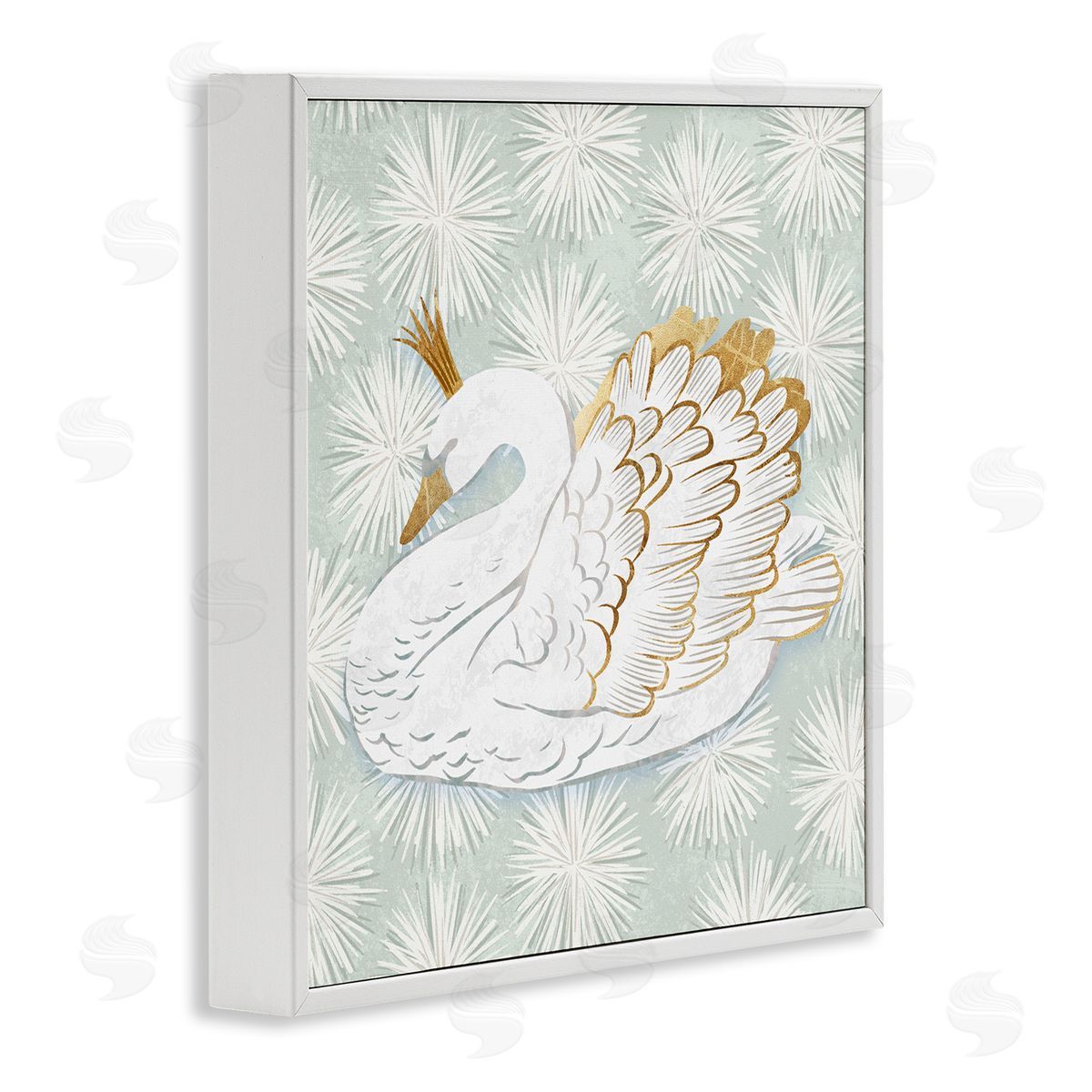 Ziwei Li Glam Crown Swan Patterned White Framed Glicee Wall Art Print