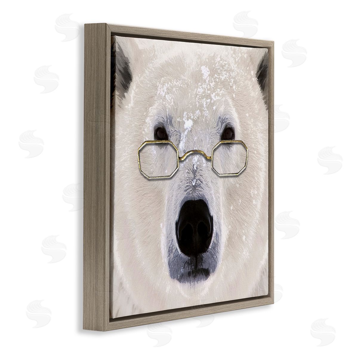 Karen Smith Snowy Polar Bear Glasses Brown Floating Frame Canvas Wall Art Print