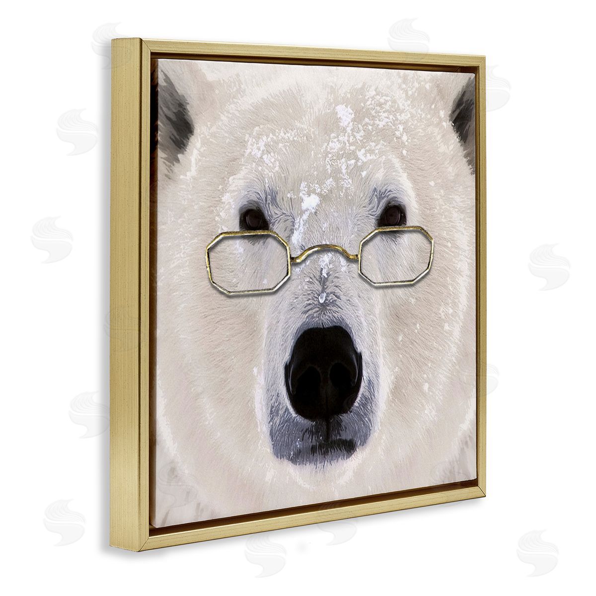 Karen Smith Snowy Polar Bear Glasses Gold Floating Frame Canvas Wall Art Print