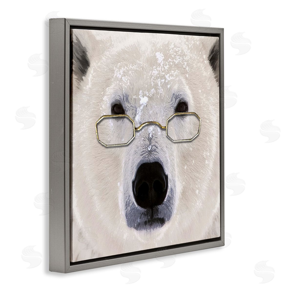 Karen Smith Snowy Polar Bear Glasses Gray Floating Frame Canvas Wall Art Print