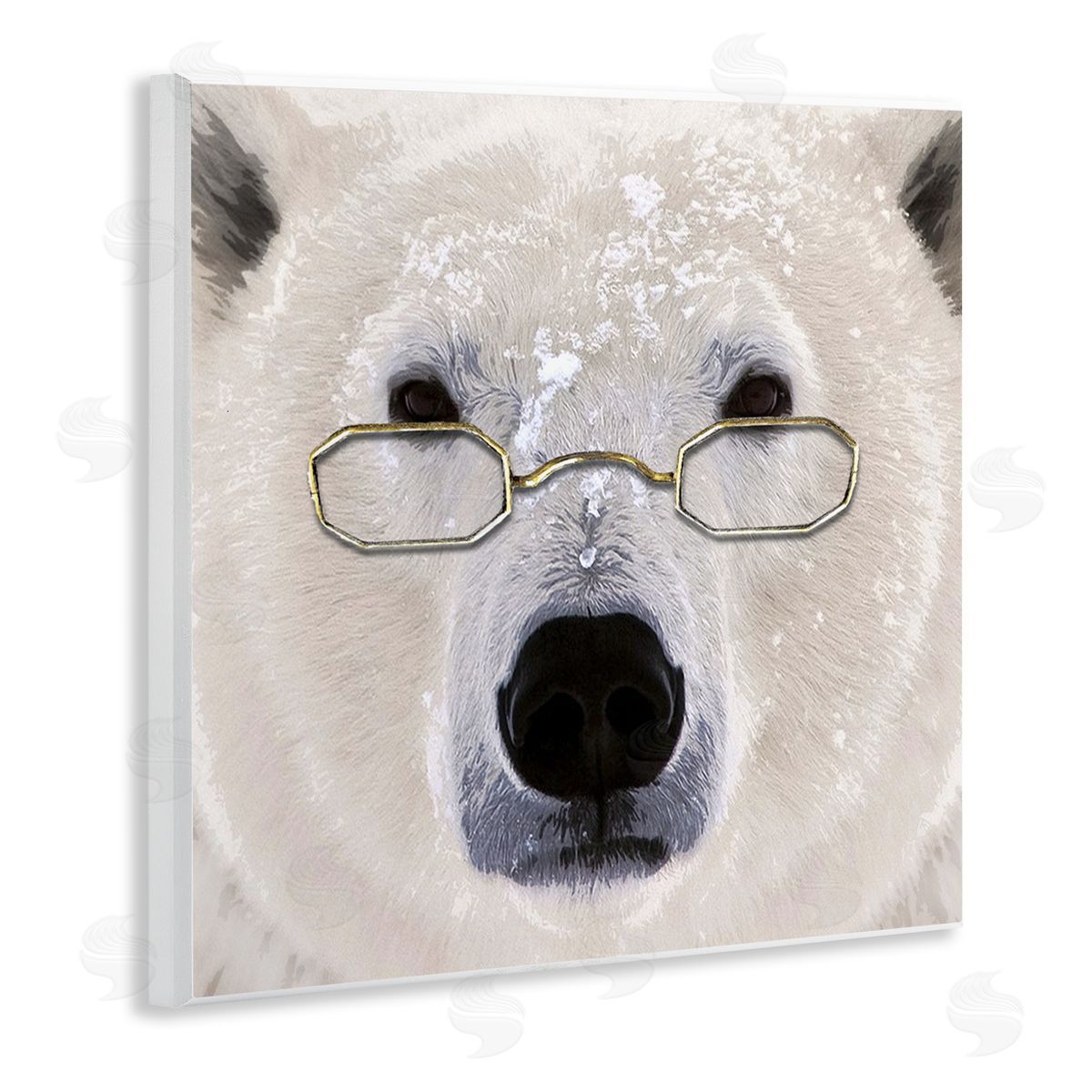 Karen Smith Snowy Polar Bear Glasses Wooden Wall Plaque Art Print