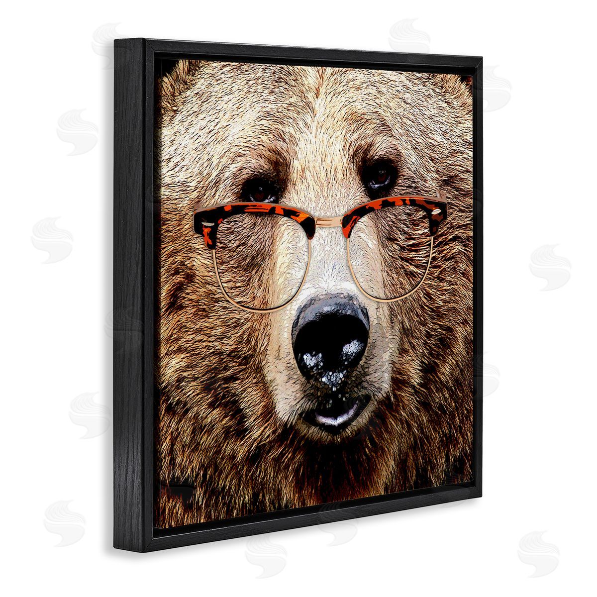 Grizzly Bear with Glasses Black Floating Frame Canvas Wall Art, Home Decor by Karen Smith