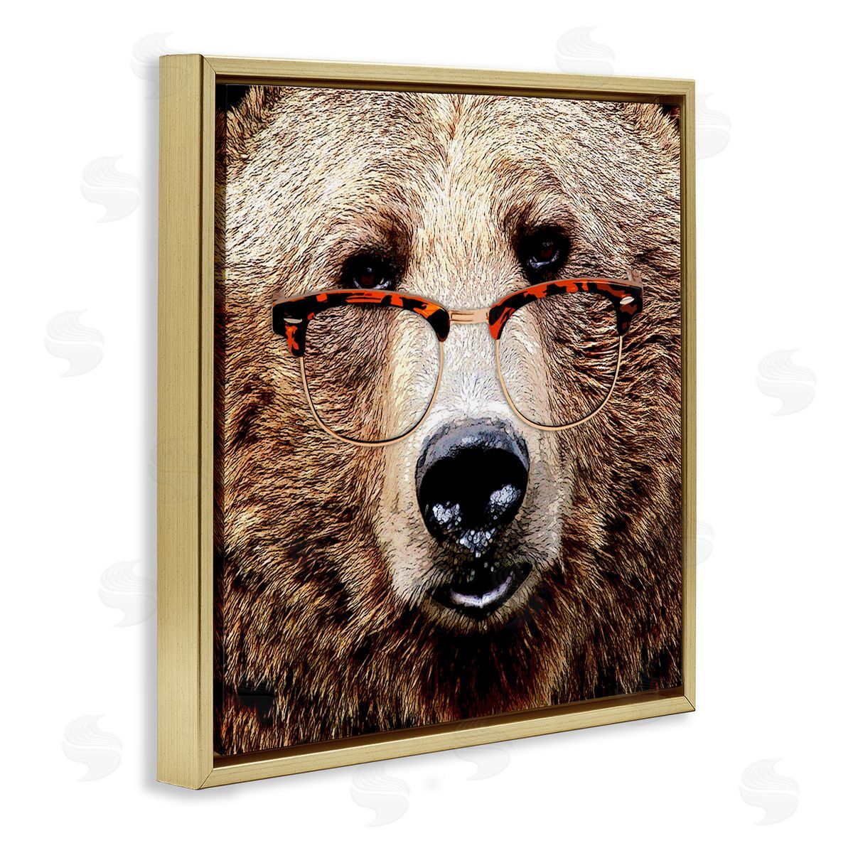 Grizzly Bear with Glasses Gold Floating Frame Canvas Wall Art, Home Decor by Karen Smith