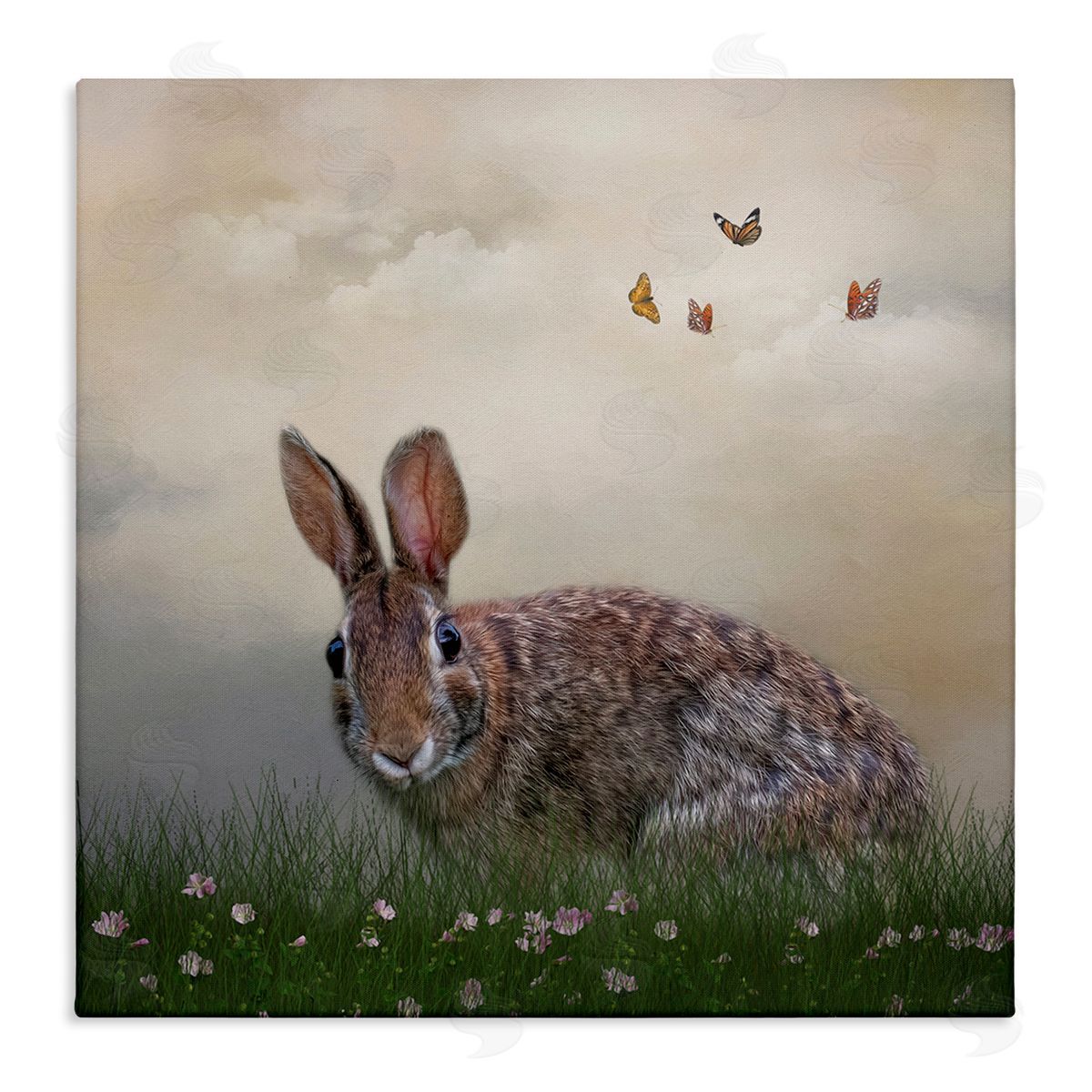 Kelley Parker Spring Rabbit Meadow Butterflies Stretched Canvas Wall Art Print