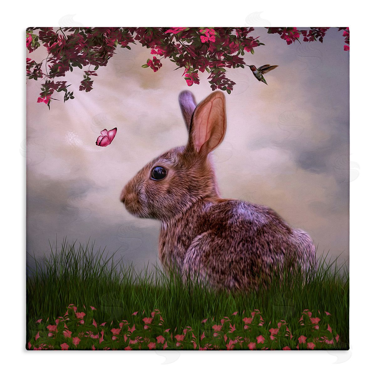 Kelley Parker Summertime Friends Floral Rabbit Butterfly Stretched Canvas Wall Art Print