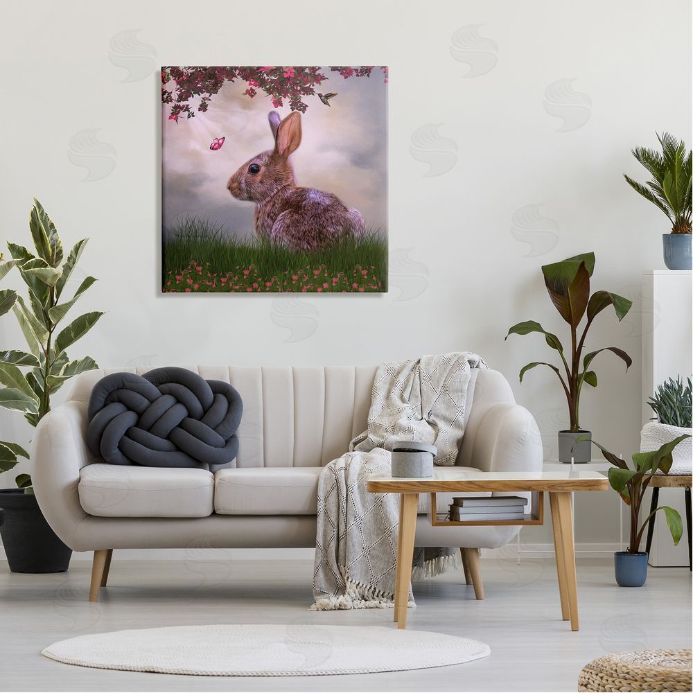 Kelley Parker Summertime Friends Floral Rabbit Butterfly Canvas Wall Art in Room