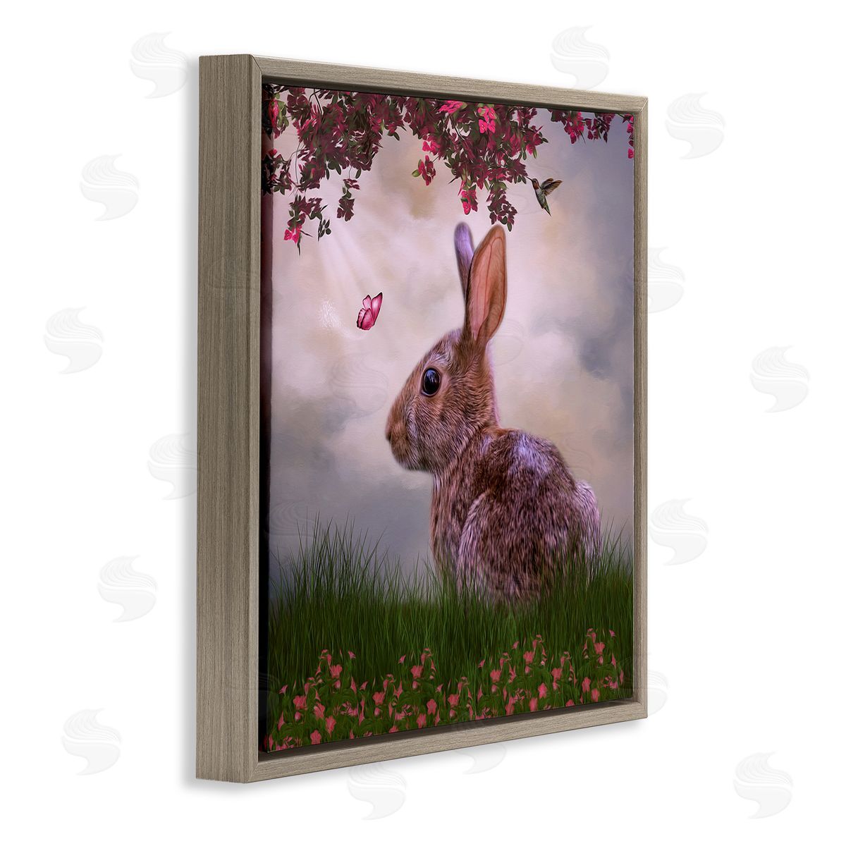 Kelley Parker Summertime Friends Floral Rabbit Butterfly Brown Floating Frame Canvas Wall Art Print