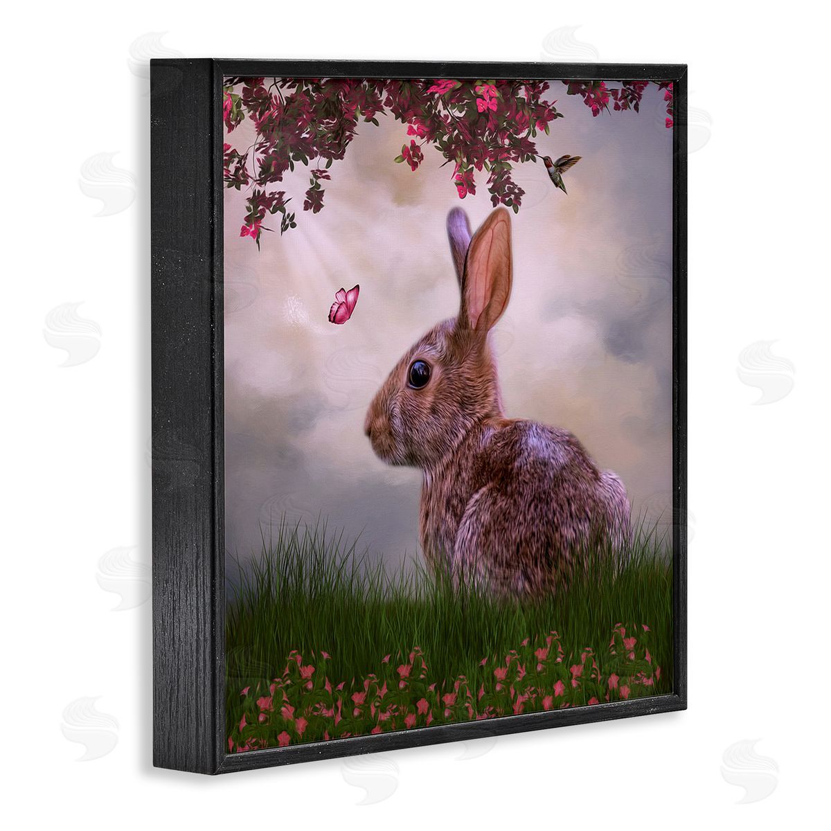 Kelley Parker Summertime Friends Floral Rabbit Butterfly Black Framed Glicee Wall Art Print