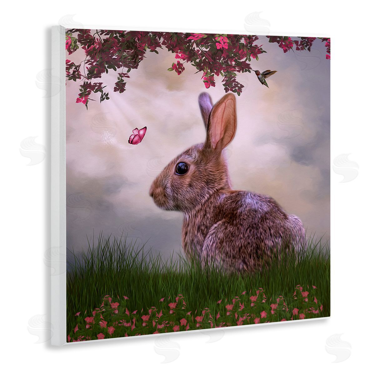 Kelley Parker Summertime Friends Floral Rabbit Butterfly Wooden Wall Plaque Art Print