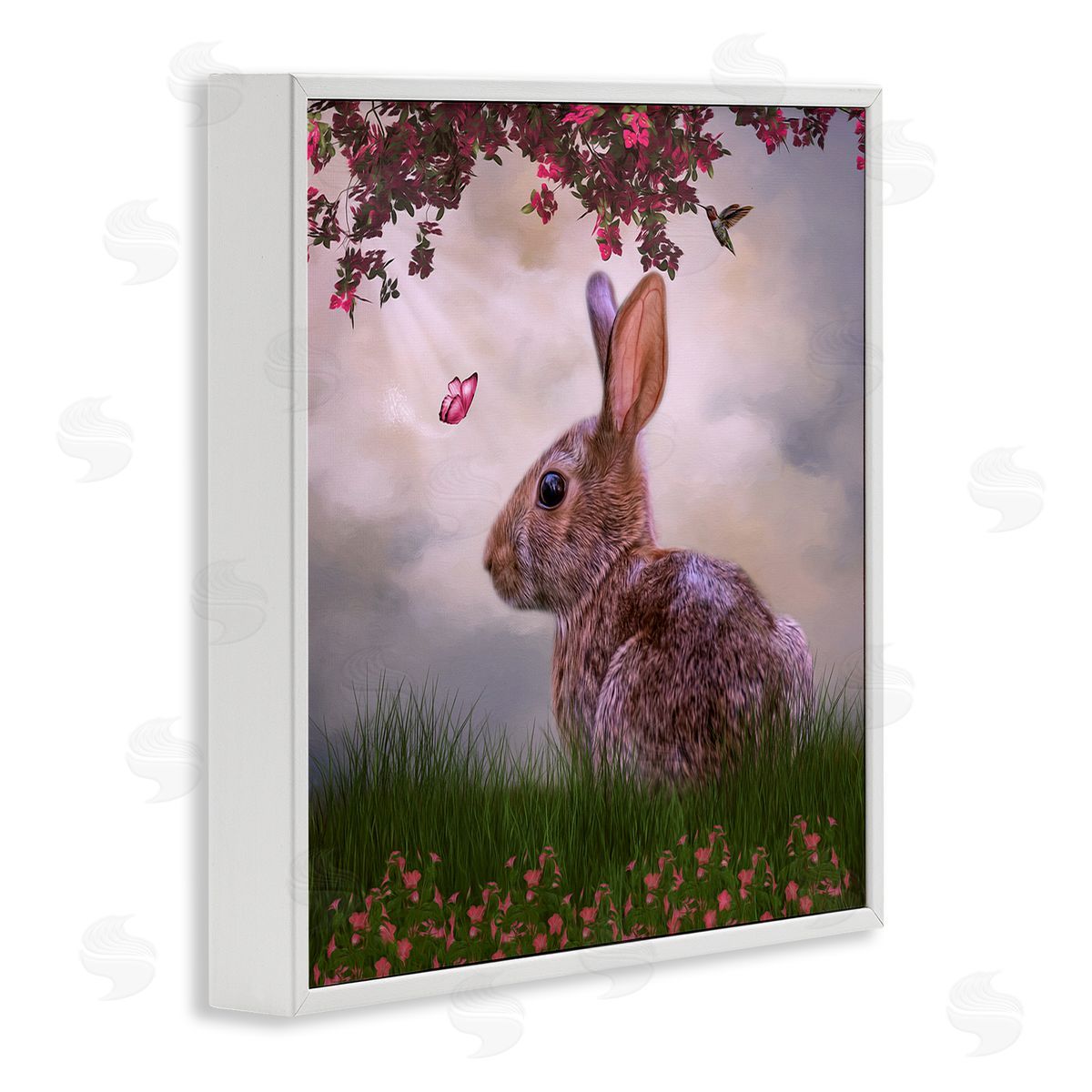 Kelley Parker Summertime Friends Floral Rabbit Butterfly White Framed Glicee Wall Art Print