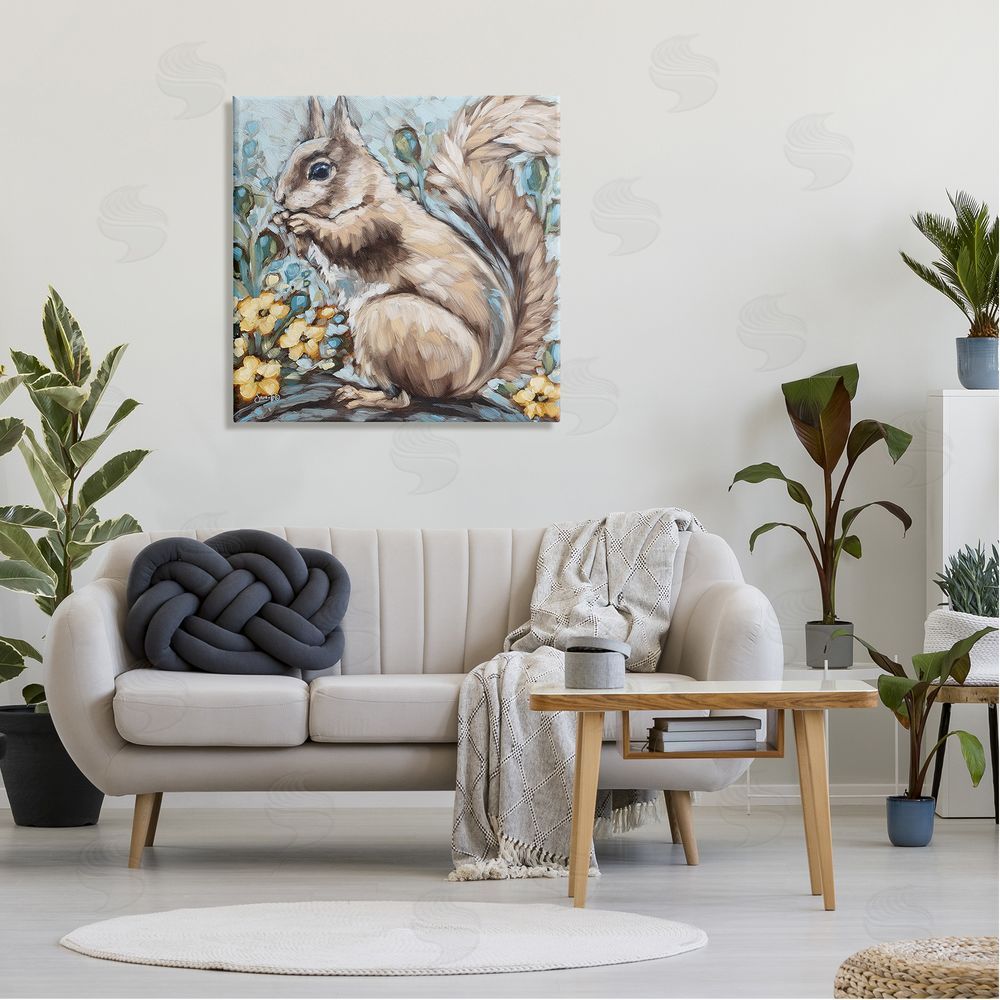 Sara G. Designs Squirrel Forest Flower Blossoms Canvas Wall Art in Room