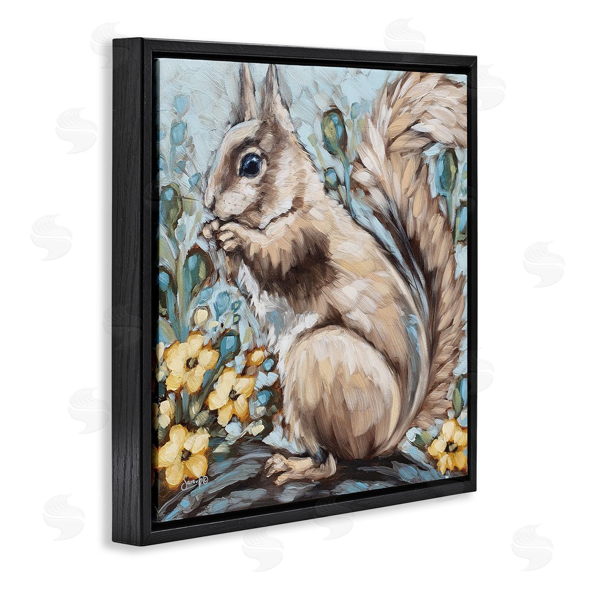 Sara G. Designs Squirrel Forest Flower Blossoms Black Floating Frame Canvas Wall Art Print