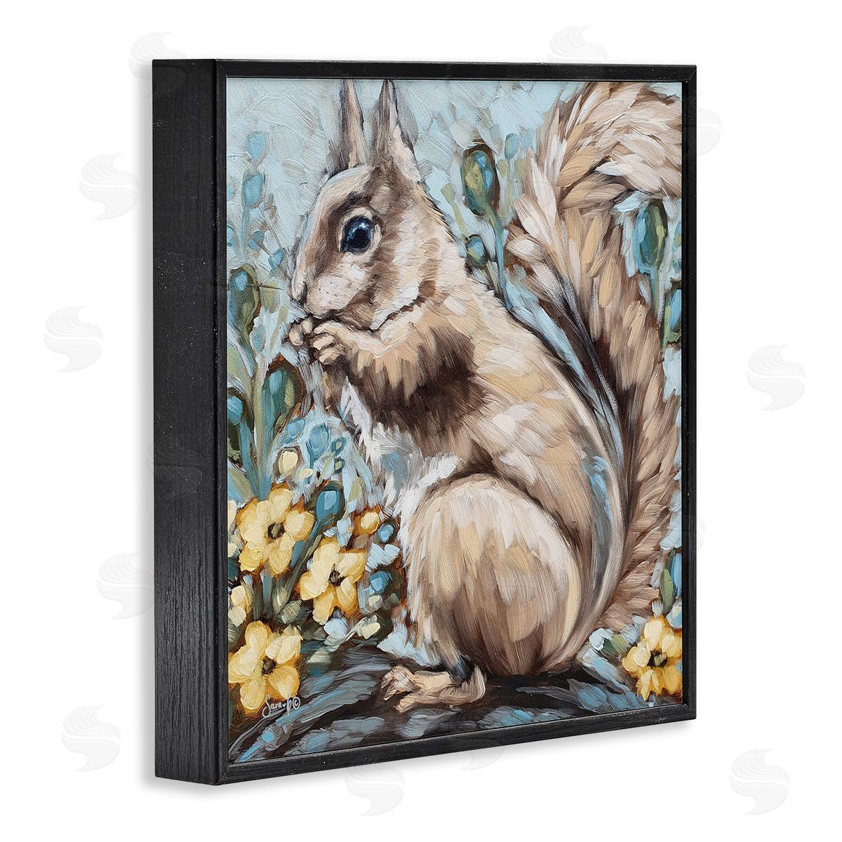 Sara G. Designs Squirrel Forest Flower Blossoms Black Framed Glicee Wall Art Print