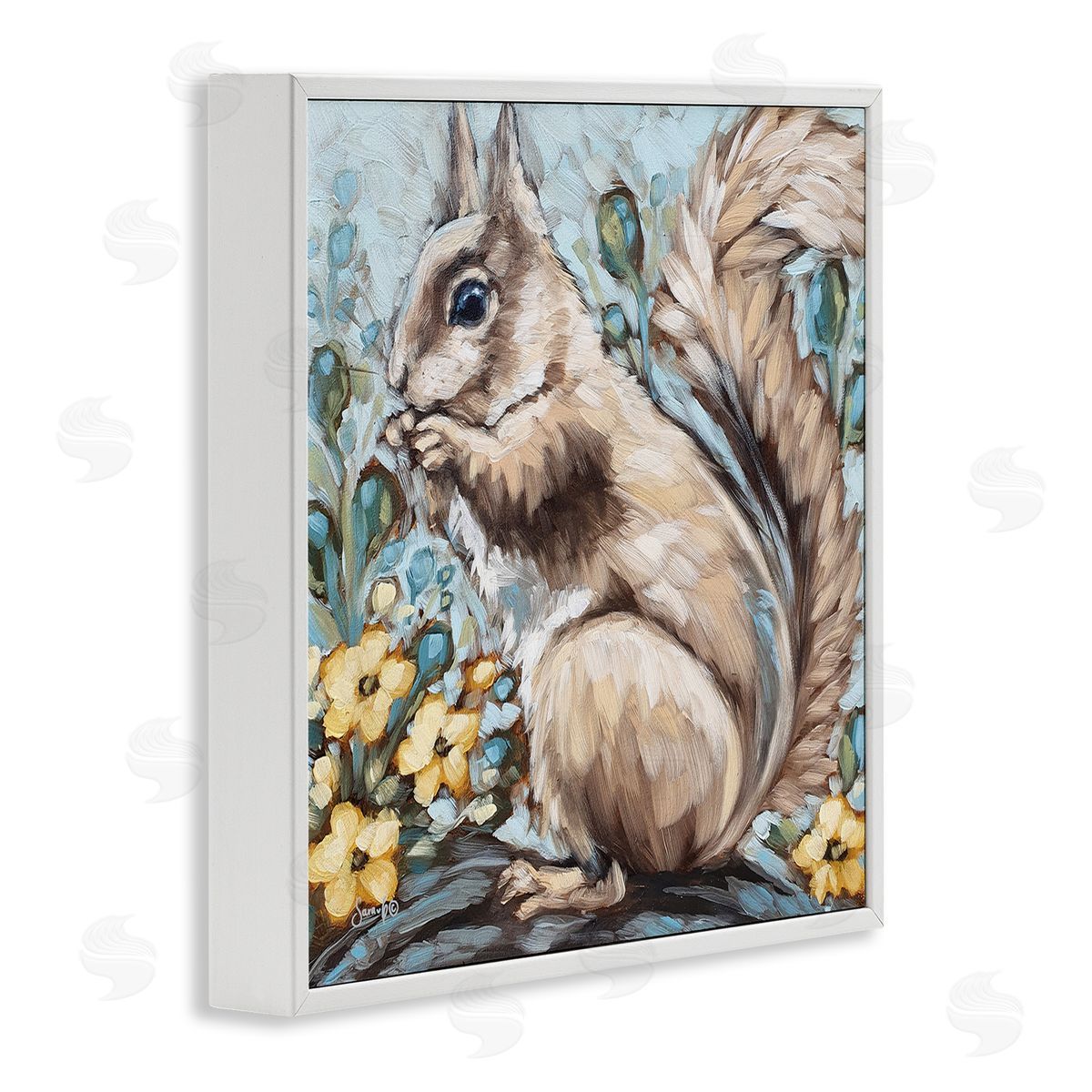 Sara G. Designs Squirrel Forest Flower Blossoms White Framed Glicee Wall Art Print