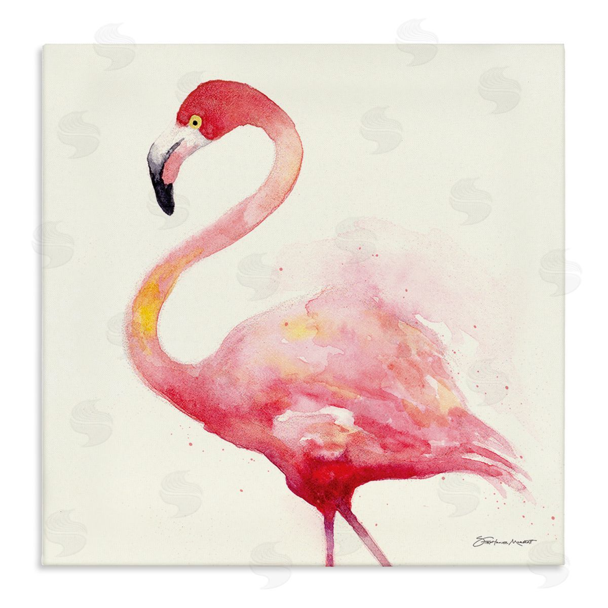 Stephanie Workman Marrott Minimal Flamingo Bird Watercolor Stretched Canvas Wall Art Print