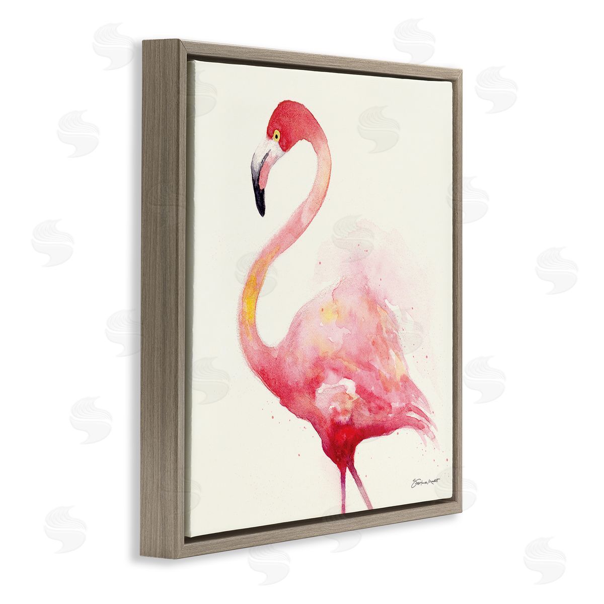 Stephanie Workman Marrott Minimal Flamingo Bird Watercolor Brown Floating Frame Canvas Wall Art Print