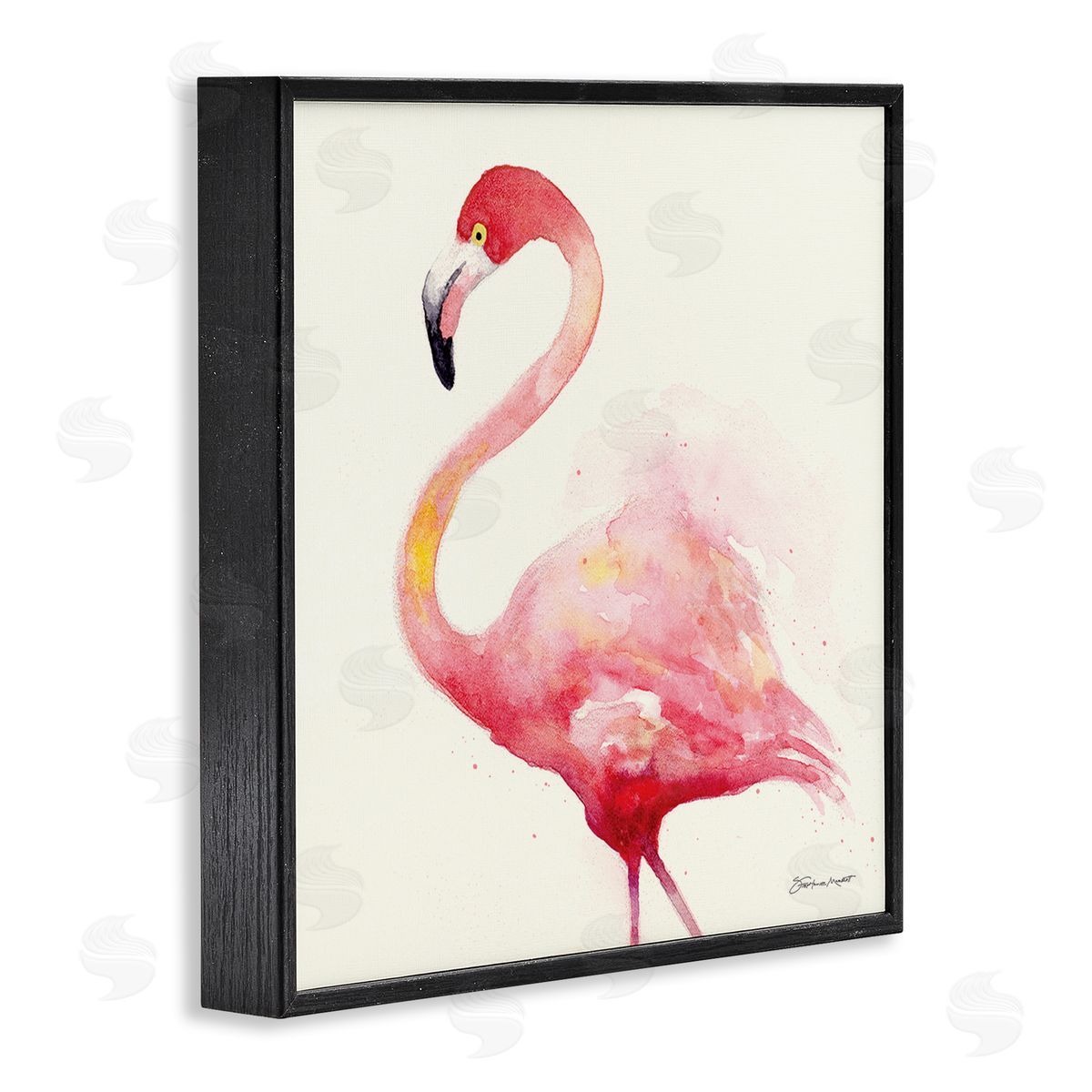 Stephanie Workman Marrott Minimal Flamingo Bird Watercolor Black Framed Glicee Wall Art Print