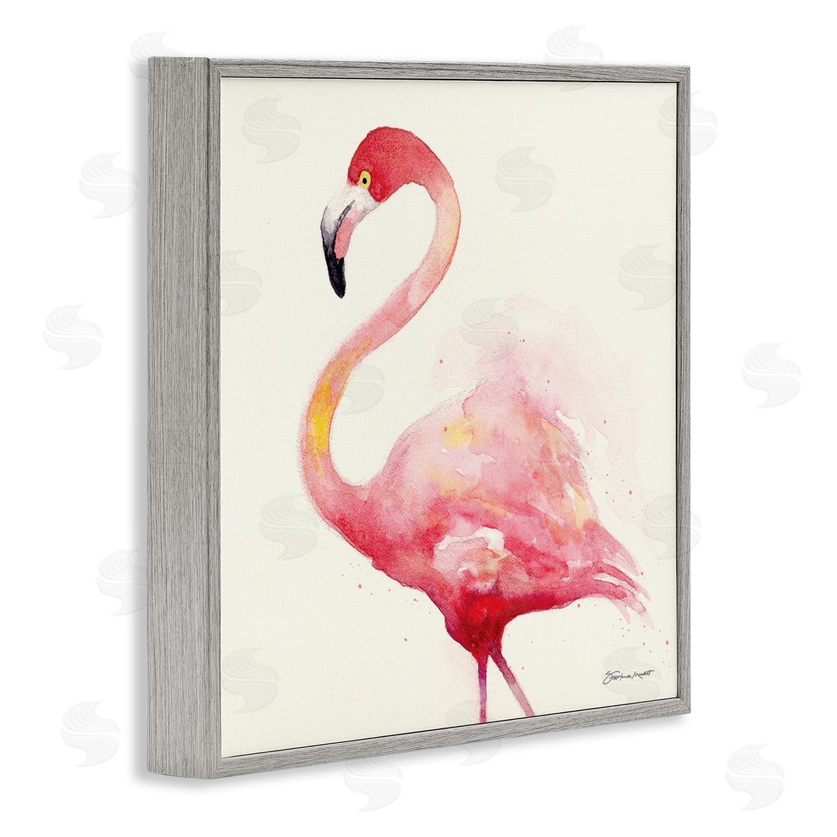 Stephanie Workman Marrott Minimal Flamingo Bird Watercolor Gray Framed Glicee Wall Art Print