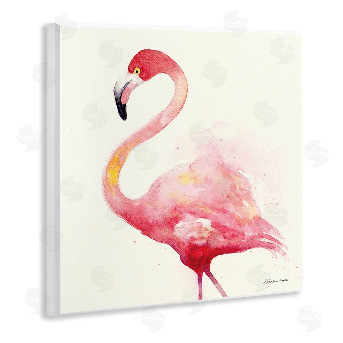 Stephanie Workman Marrott Minimal Flamingo Bird Watercolor Wooden Wall Plaque Art Print