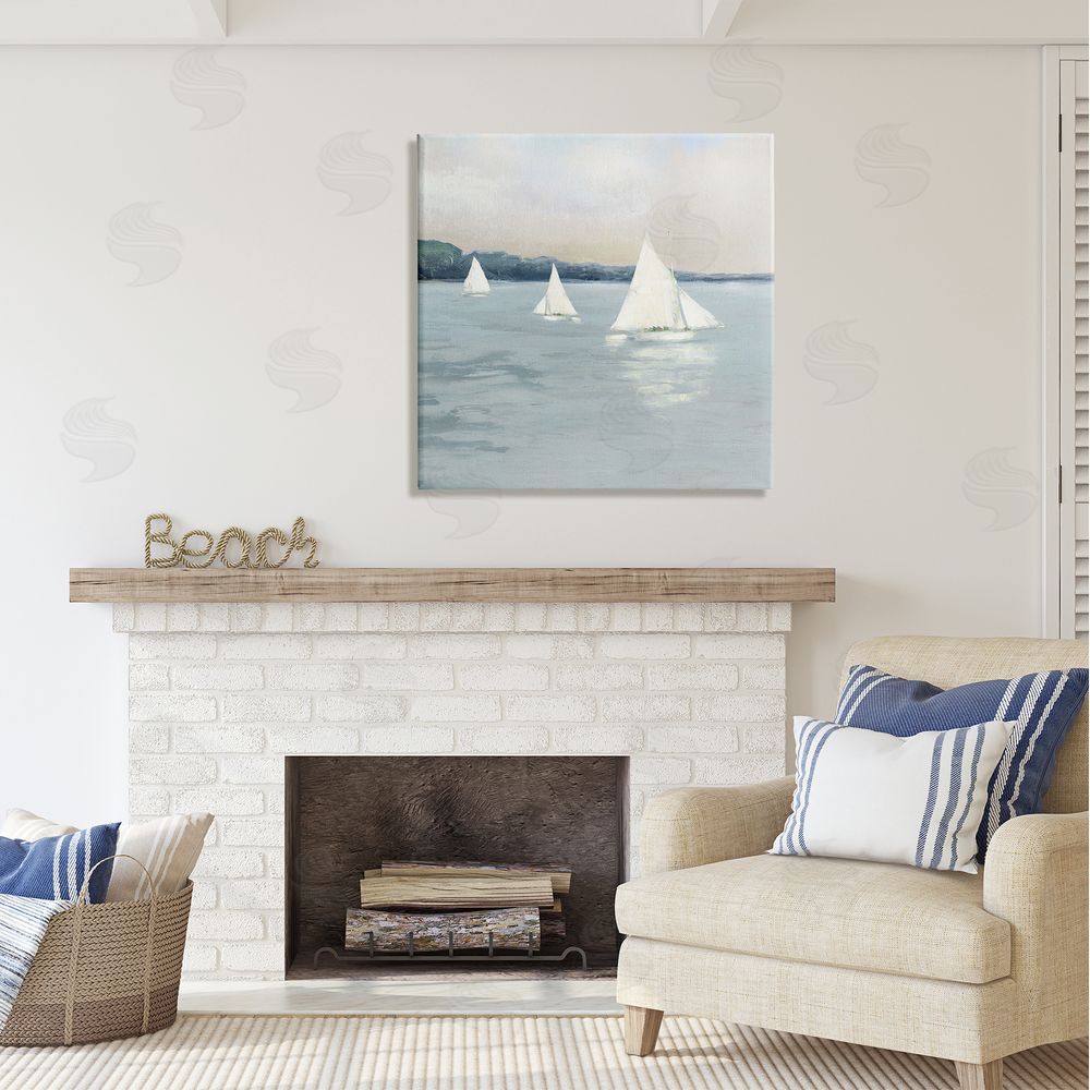 Sally Swatland Three Sailboats Nautical Seascape Canvas Wall Art in Room
