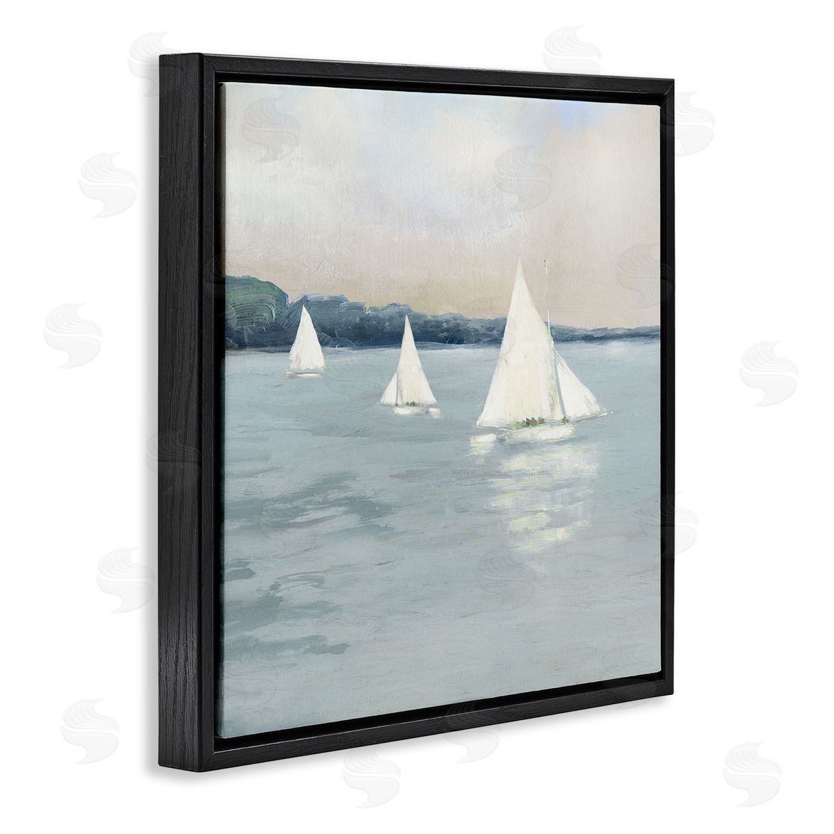 Sally Swatland Three Sailboats Nautical Seascape Black Floating Frame Canvas Wall Art Print