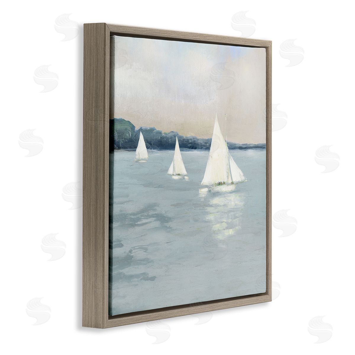 Sally Swatland Three Sailboats Nautical Seascape Brown Floating Frame Canvas Wall Art Print