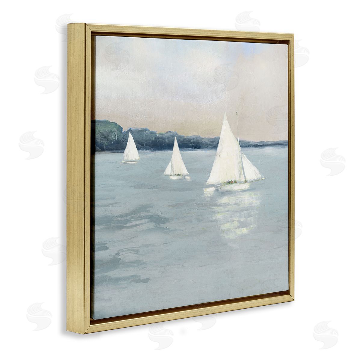 Sally Swatland Three Sailboats Nautical Seascape Gold Floating Frame Canvas Wall Art Print