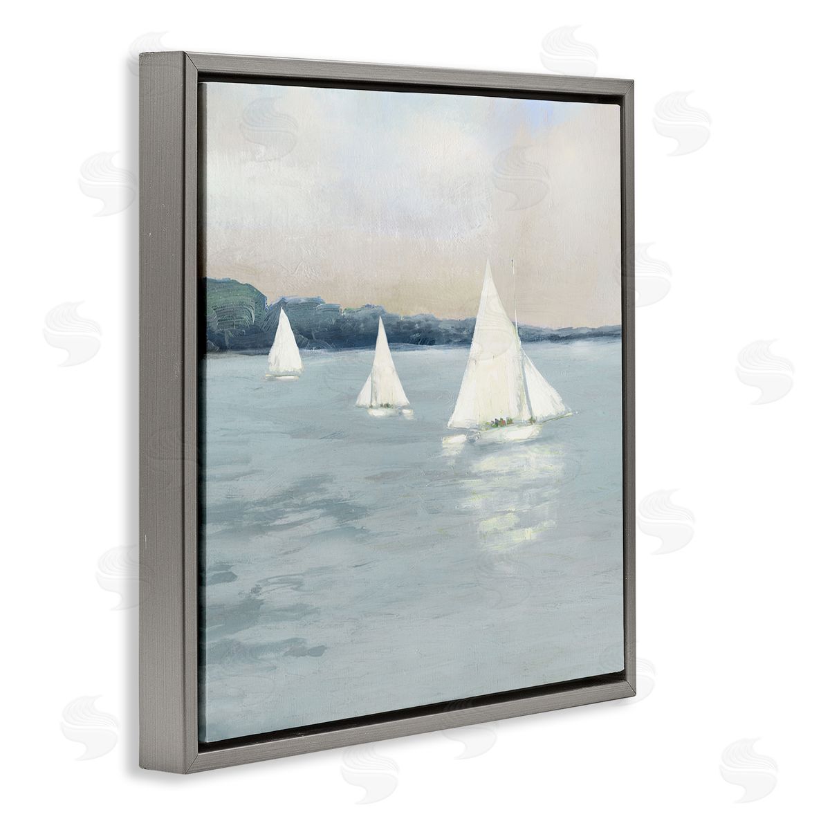 Sally Swatland Three Sailboats Nautical Seascape Gray Floating Frame Canvas Wall Art Print
