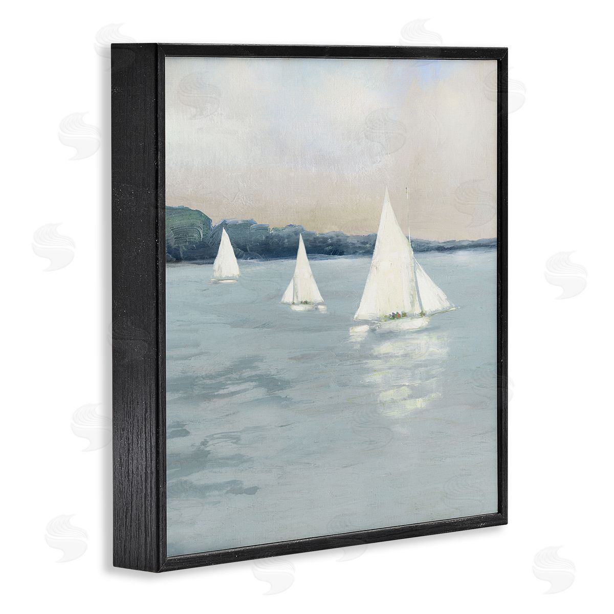 Sally Swatland Three Sailboats Nautical Seascape Black Framed Glicee Wall Art Print