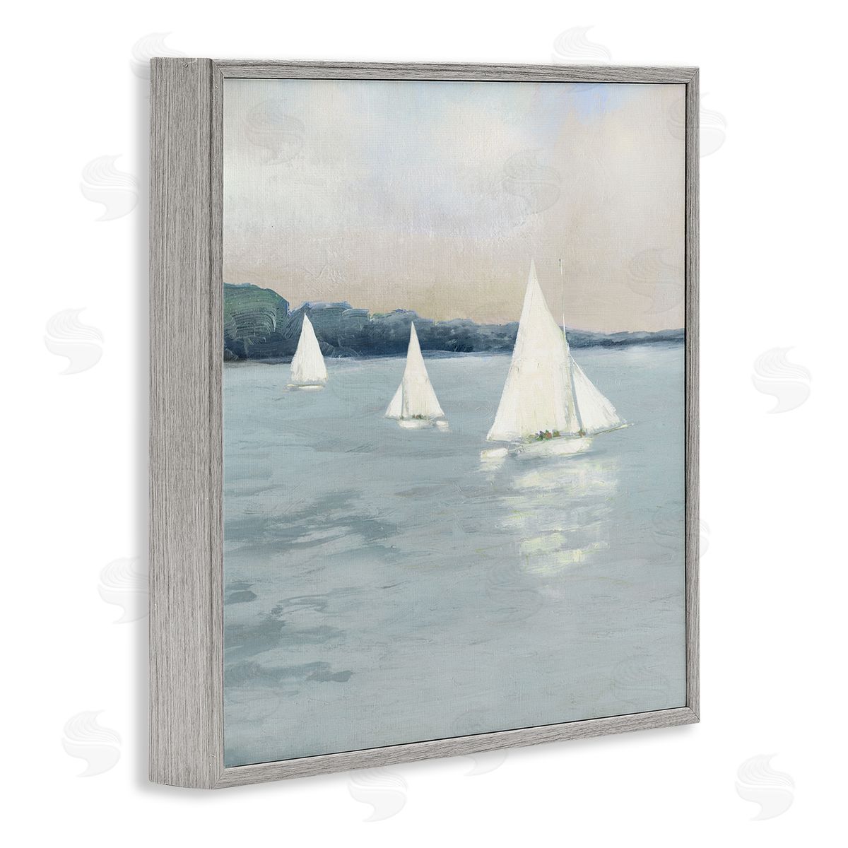Sally Swatland Three Sailboats Nautical Seascape Gray Framed Glicee Wall Art Print