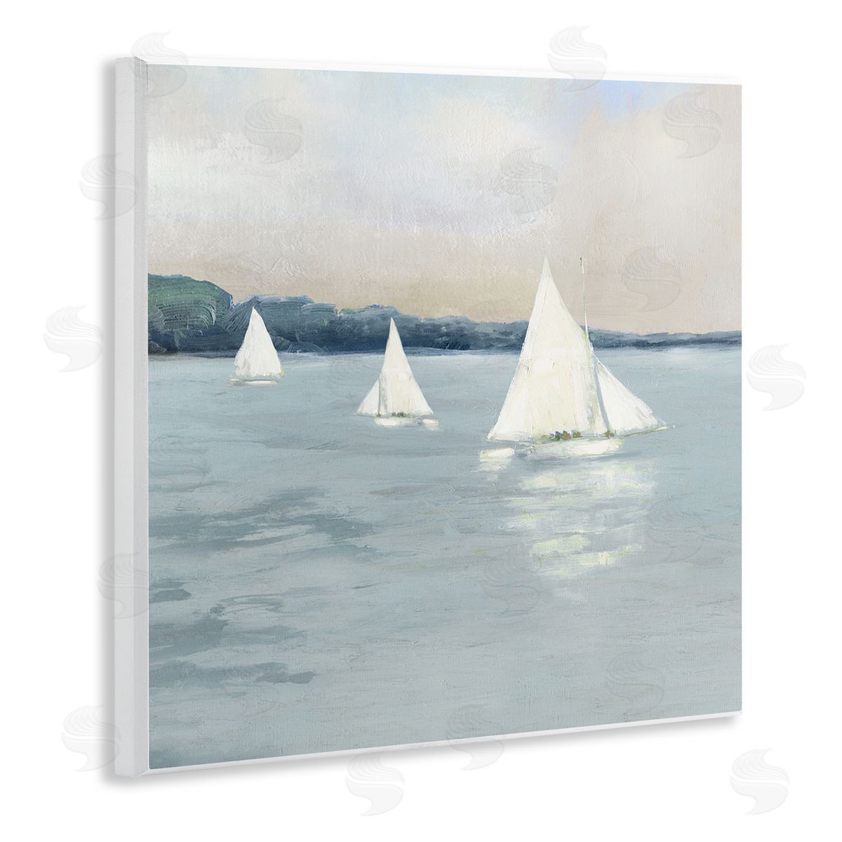 Sally Swatland Three Sailboats Nautical Seascape Wooden Wall Plaque Art Print