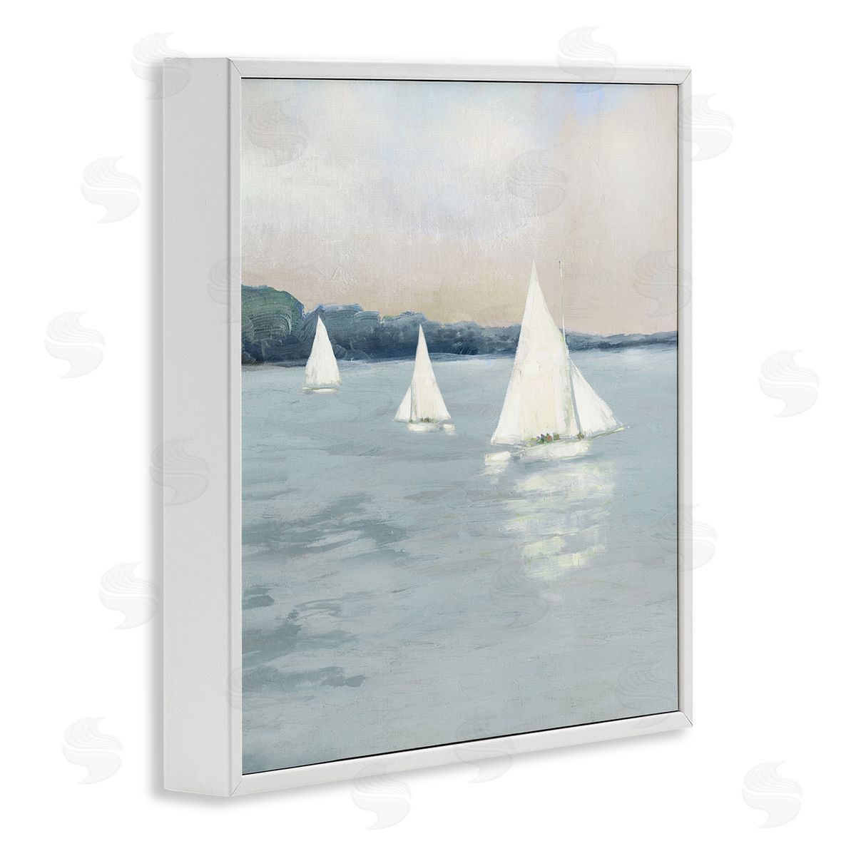 Sally Swatland Three Sailboats Nautical Seascape White Framed Glicee Wall Art Print