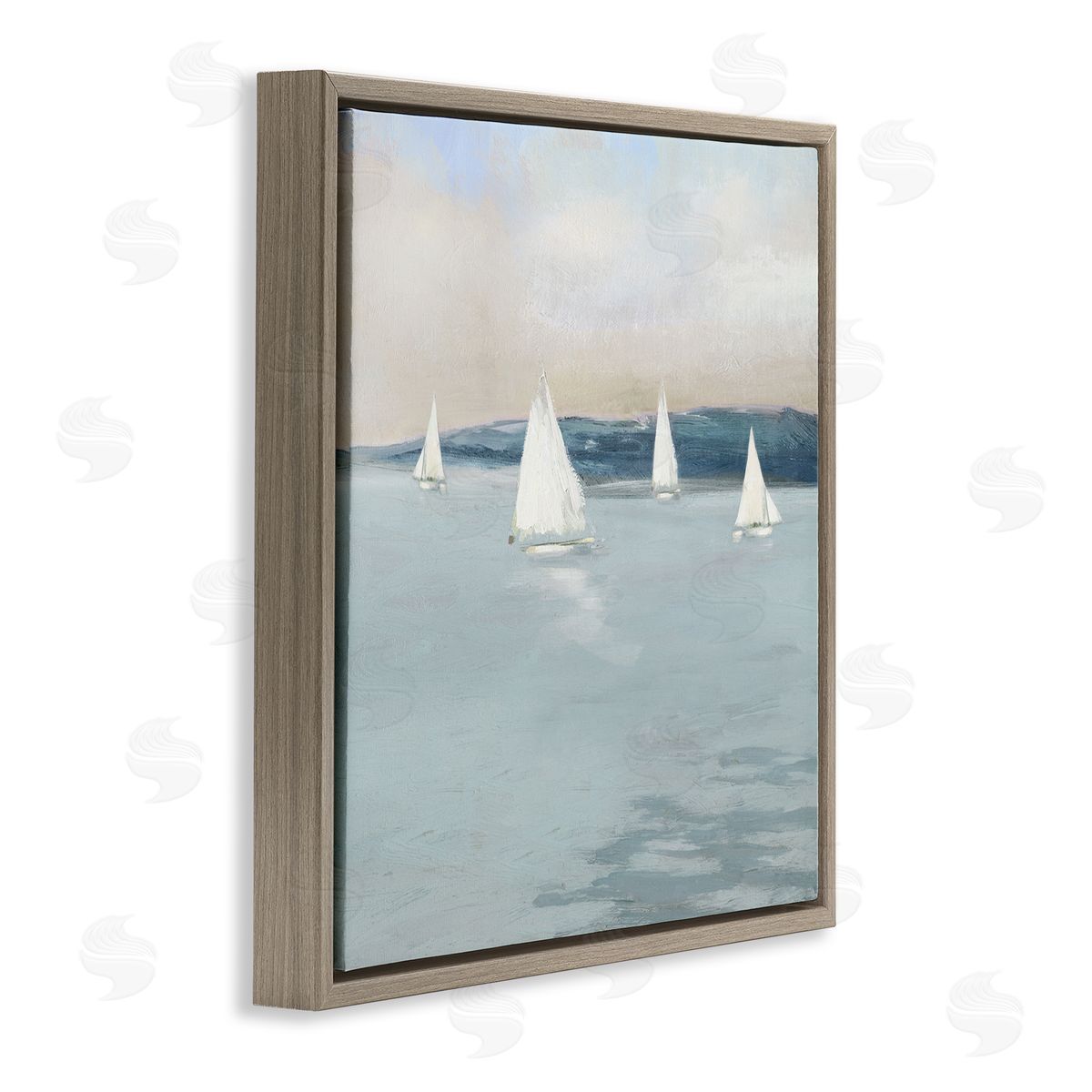 Sally Swatland Coastal Sailing Seascape Boats Brown Floating Frame Canvas Wall Art Print