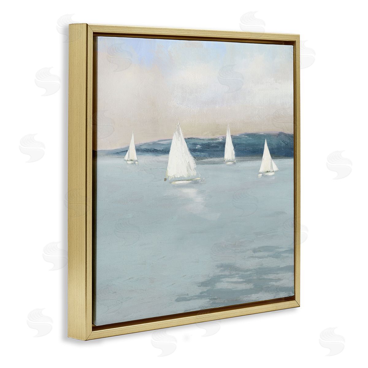 Sally Swatland Coastal Sailing Seascape Boats Gold Floating Frame Canvas Wall Art Print