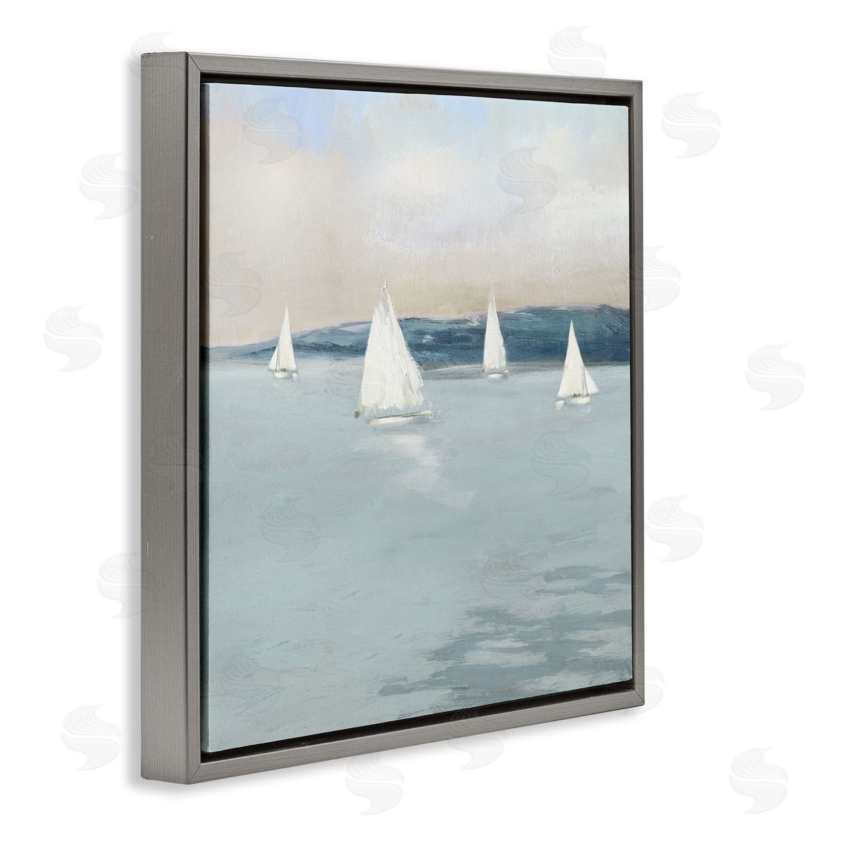 Sally Swatland Coastal Sailing Seascape Boats Gray Floating Frame Canvas Wall Art Print