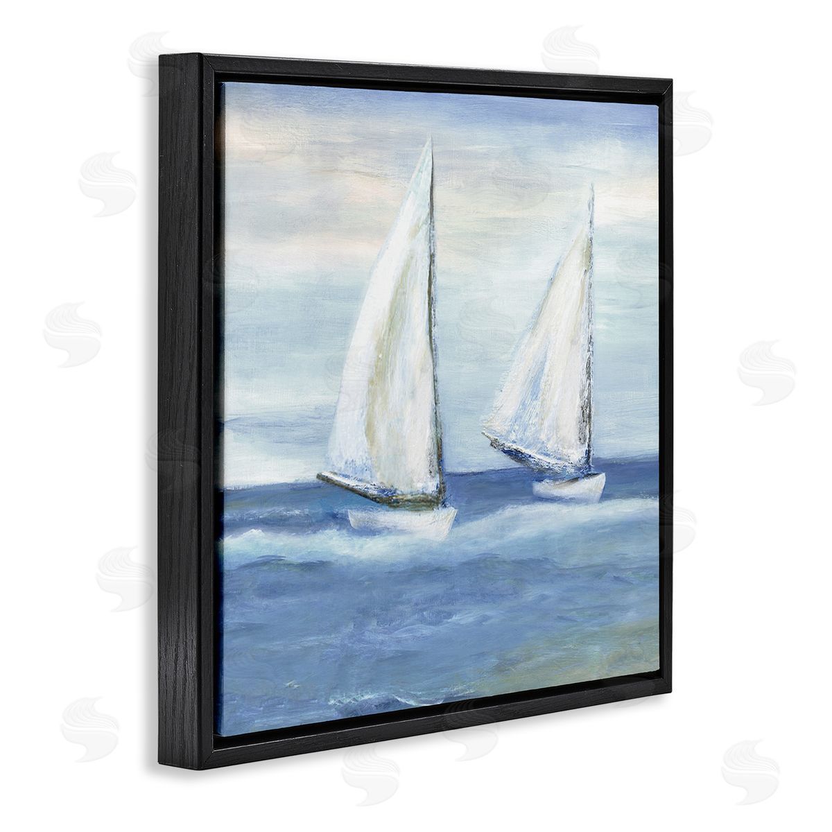 Marilyn Dunlap Blue Sailboats Ocean Splash Black Floating Frame Canvas Wall Art Print