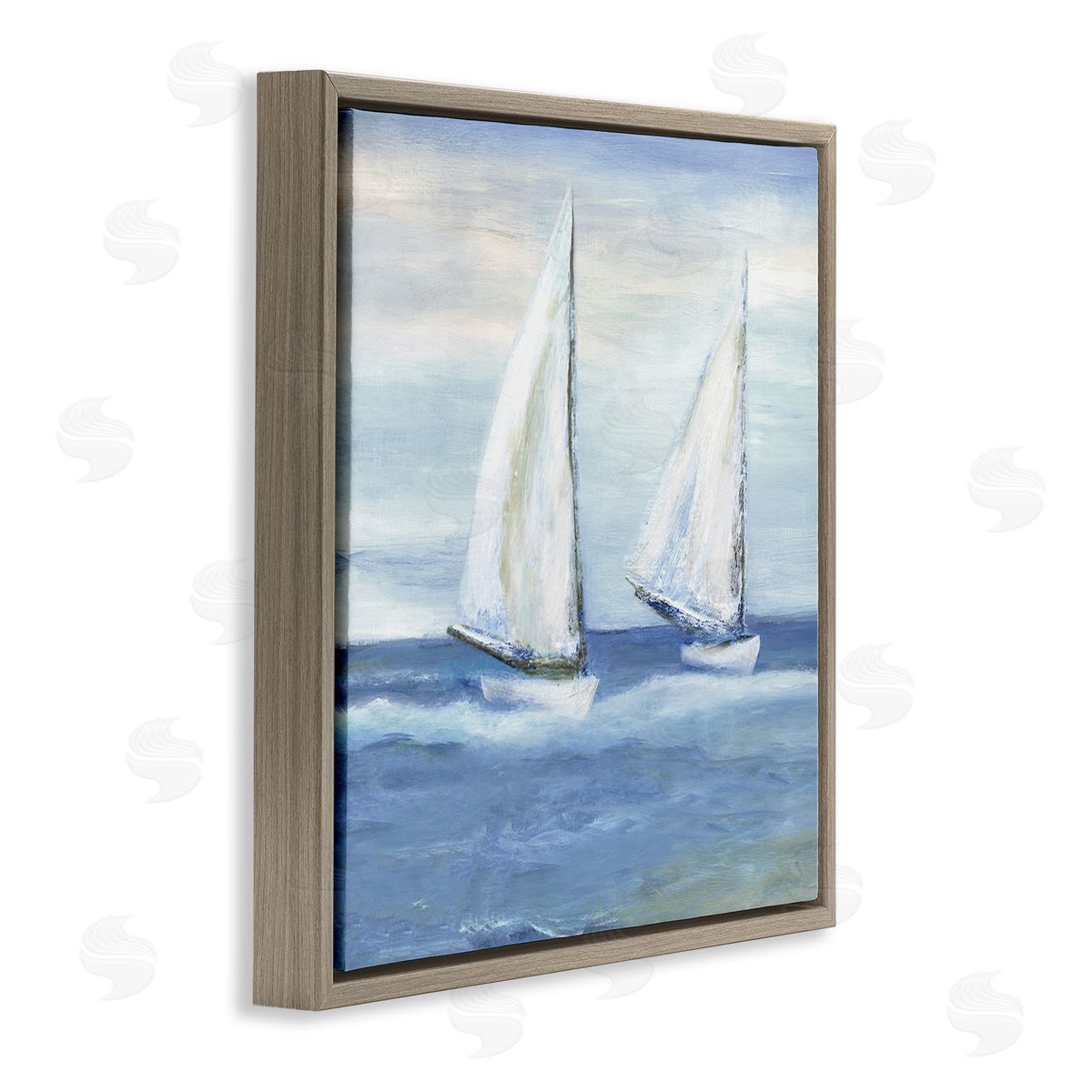 Marilyn Dunlap Blue Sailboats Ocean Splash Brown Floating Frame Canvas Wall Art Print