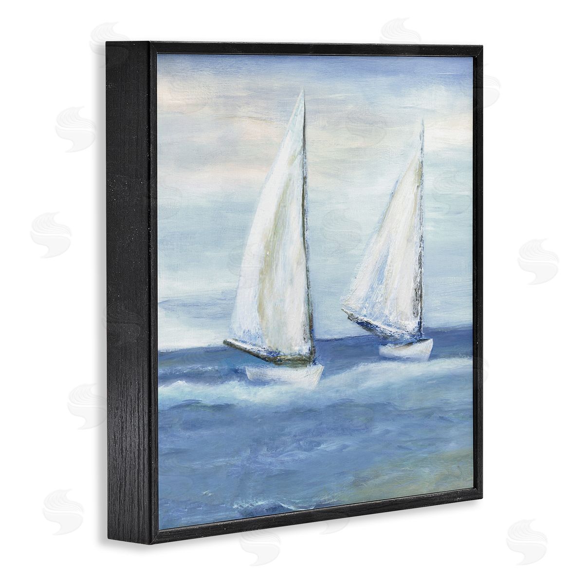 Marilyn Dunlap Blue Sailboats Ocean Splash Black Framed Glicee Wall Art Print
