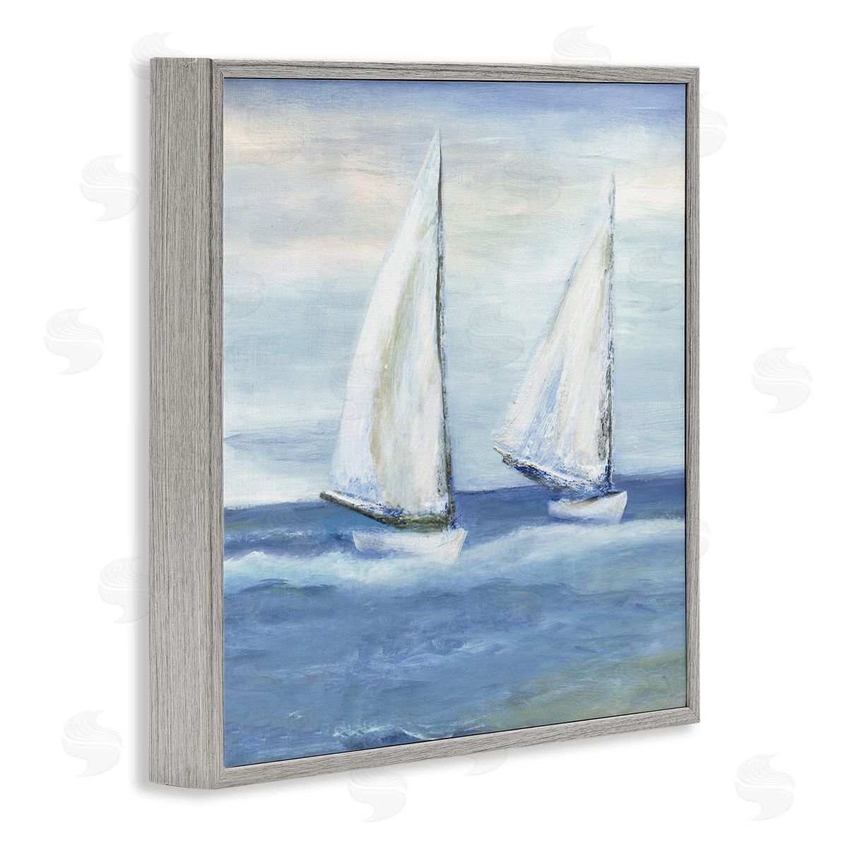 Marilyn Dunlap Blue Sailboats Ocean Splash Gray Framed Glicee Wall Art Print