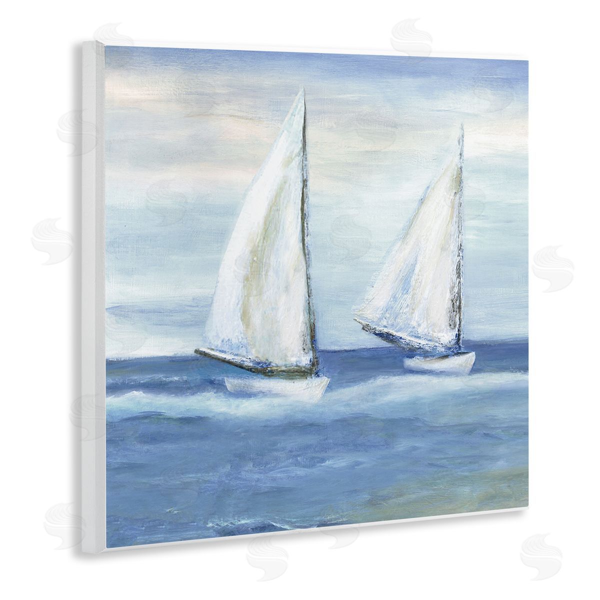 Marilyn Dunlap Blue Sailboats Ocean Splash Wooden Wall Plaque Art Print