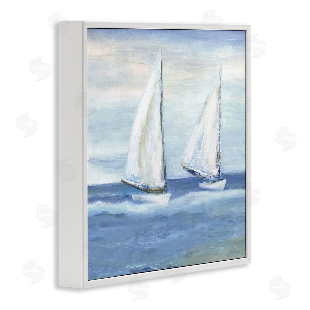 Marilyn Dunlap Blue Sailboats Ocean Splash White Framed Glicee Wall Art Print