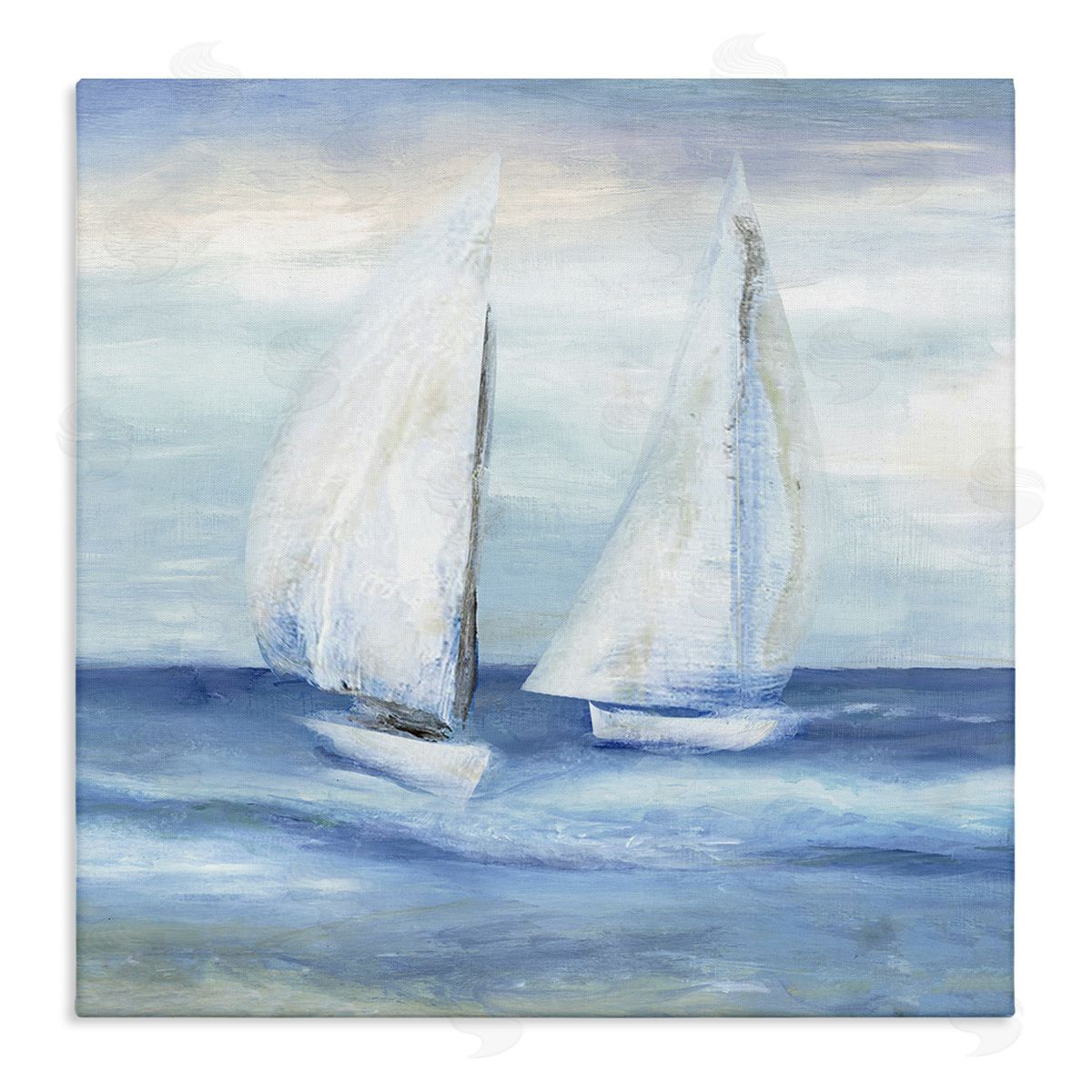 Marilyn Dunlap Two Sailboats Abstract Blue Scene Stretched Canvas Wall Art Print