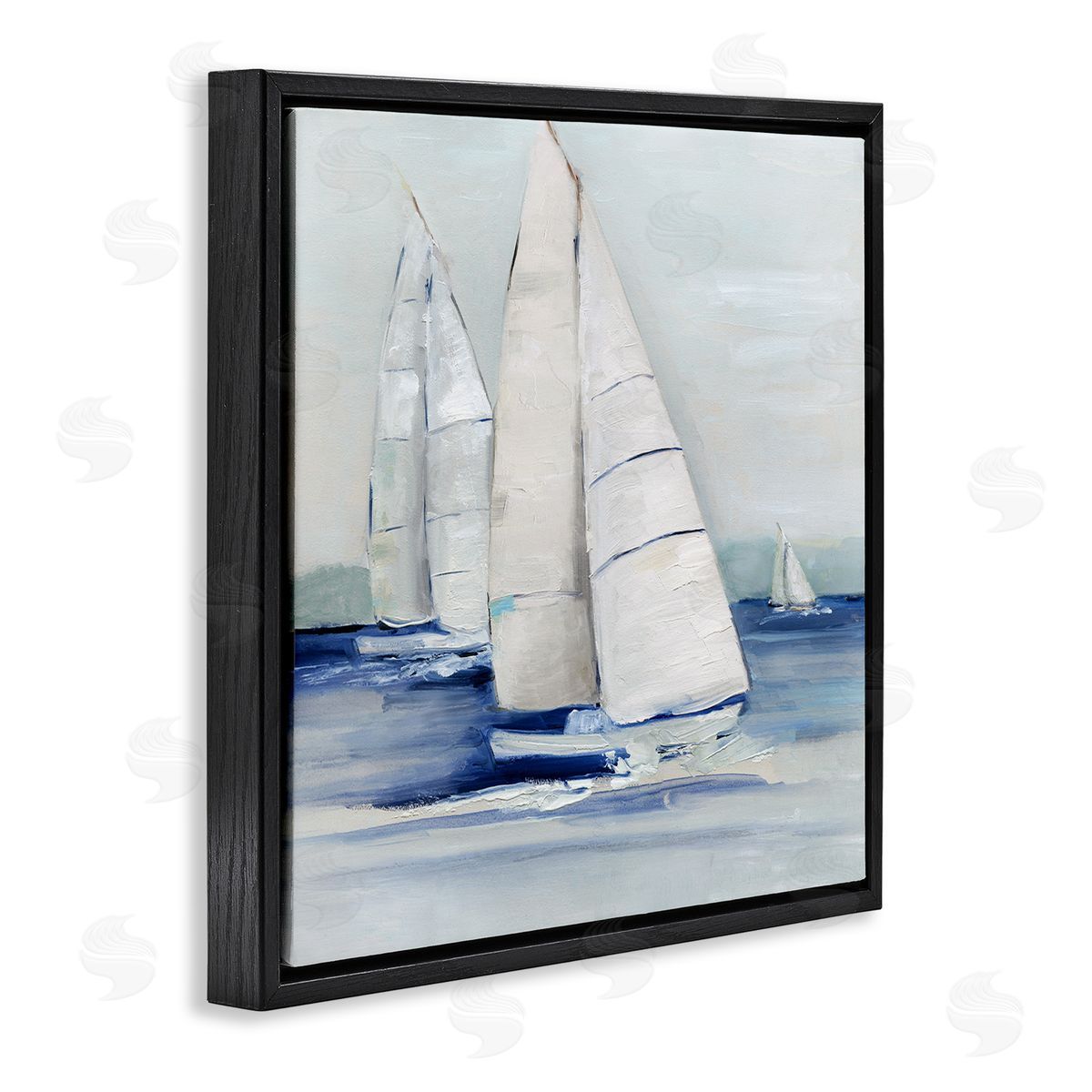 Sally Swatland Nautical Boats Sailing Sea Waves Black Floating Frame Canvas Wall Art Print