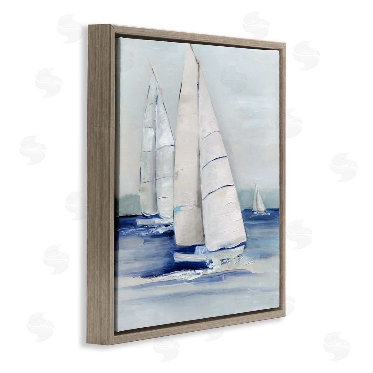 Sally Swatland Nautical Boats Sailing Sea Waves Brown Floating Frame Canvas Wall Art Print